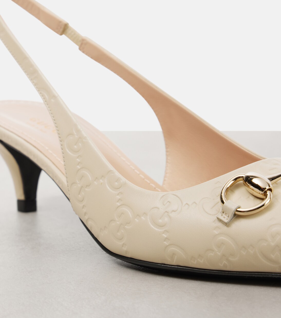 Horsebit GG 45 leather slingback pumps in white Gucci Mytheresa