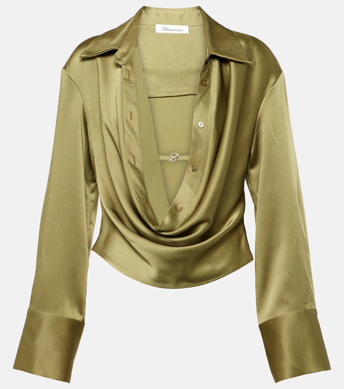 Cropped satin shirt in green - Blumarine | Mytheresa