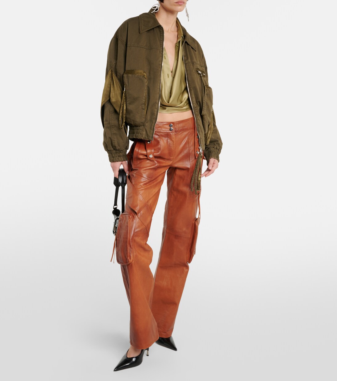 Cropped satin shirt in green - Blumarine | Mytheresa
