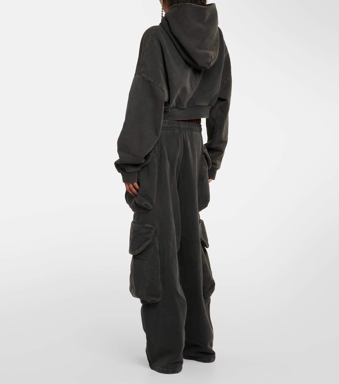 Cropped-Hoodie aus Baumwoll-Fleece in Schwarz - Entire Studios 
