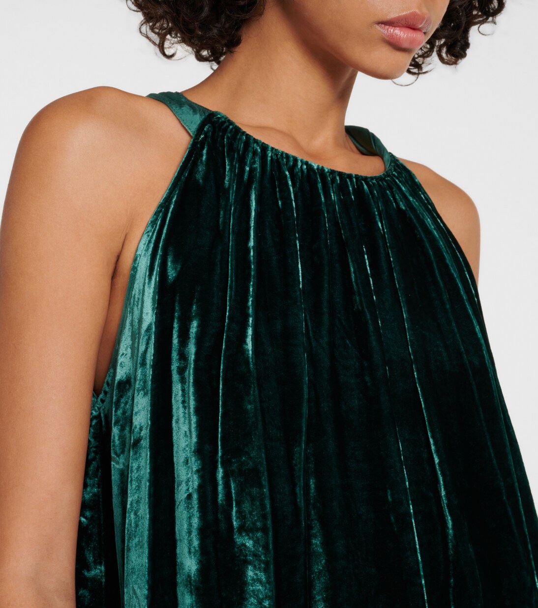 Ruby Green Velvet Slit Midi Dress