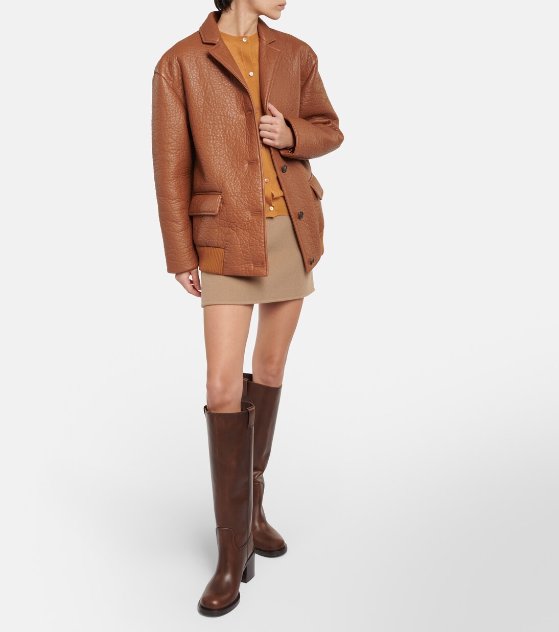 Miu 40 knee high boots brown cowhide main image 1