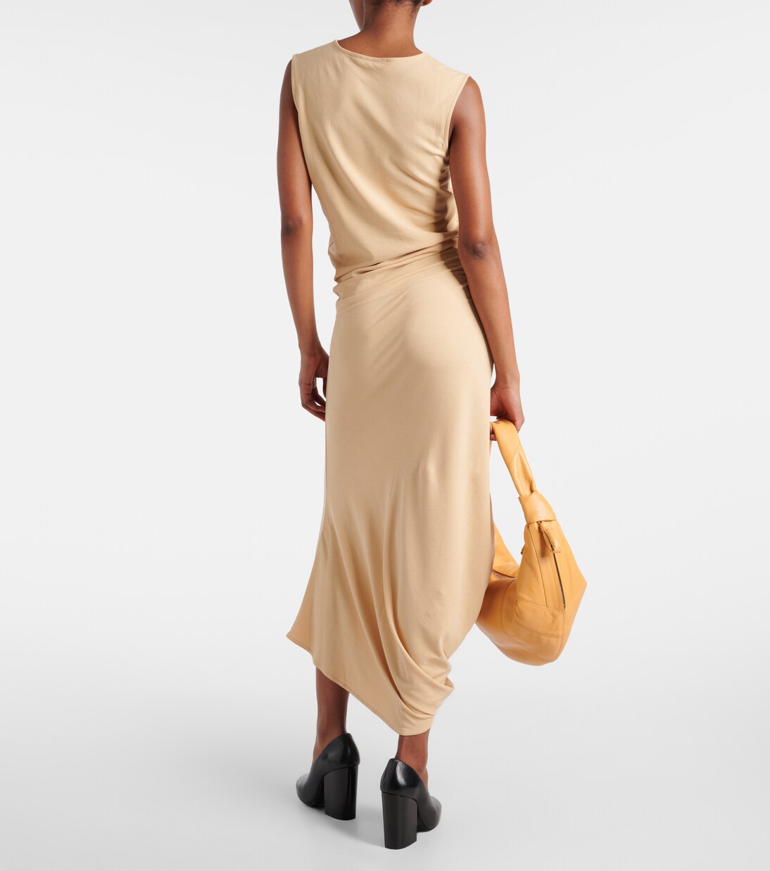 Gathered cotton jersey midi dress in neutrals - Lemaire | Mytheresa