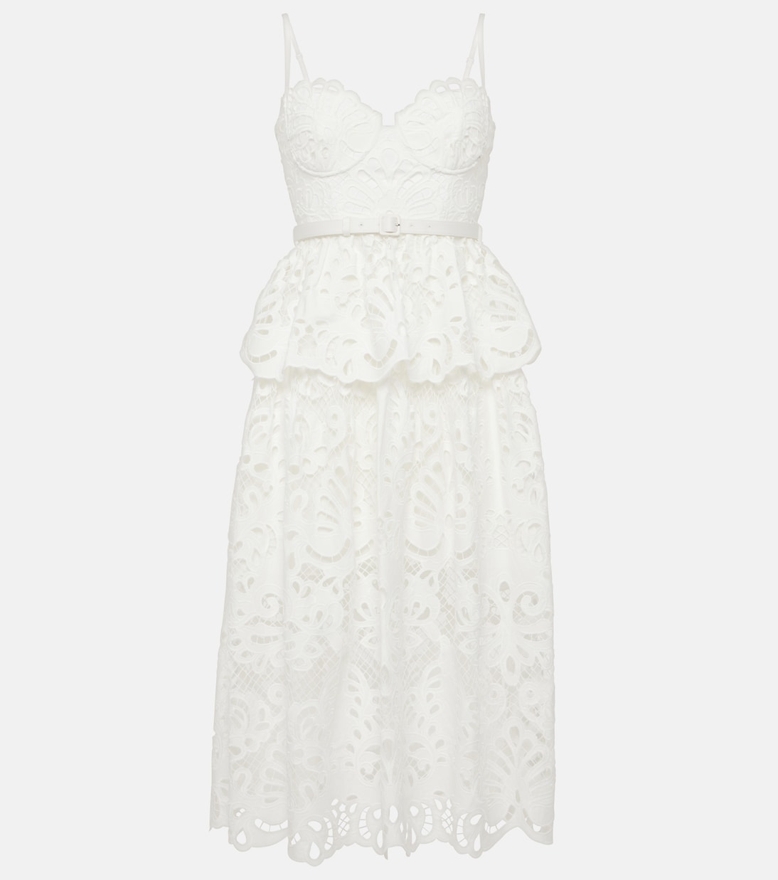 Self-Portrait White Lace Collared Midi Dress