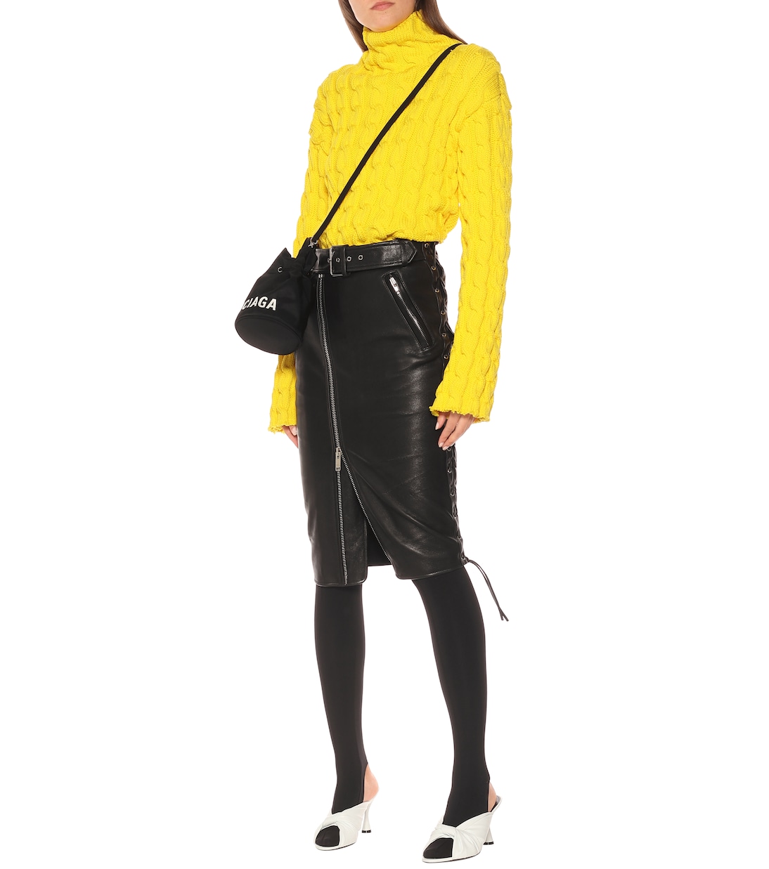 BALENCIAGA 21 years Lambskin leather long tight skirt 697804 black 34