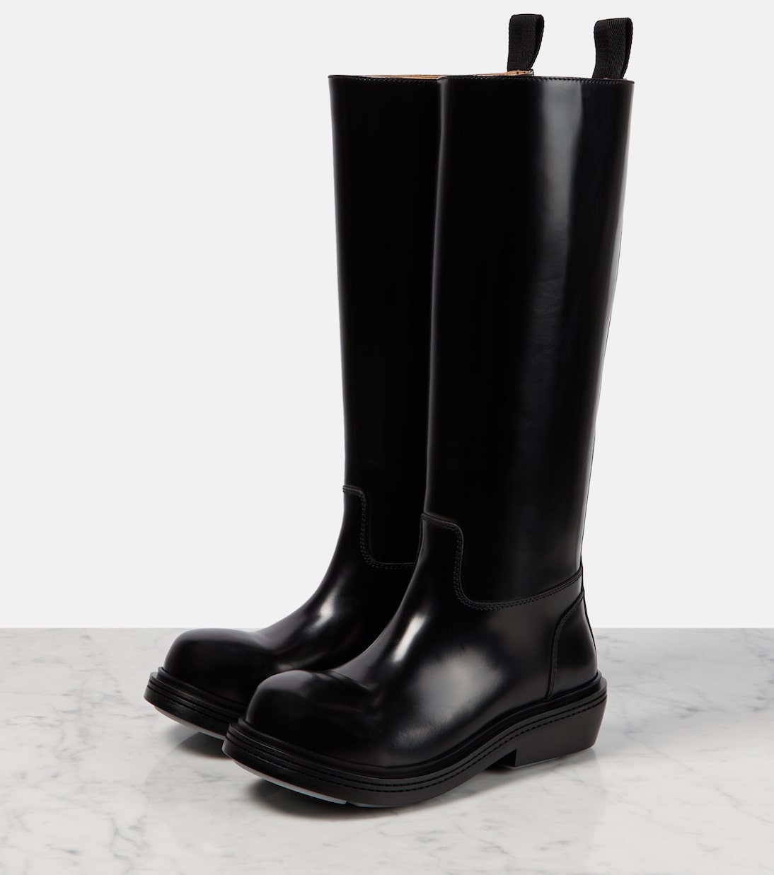 Patent leather knee high boots in black Bottega Veneta Mytheresa