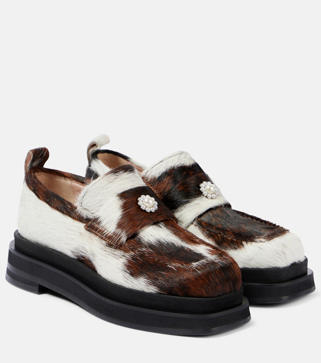 Heart Toe calf hair platform loafers in neutrals - Simone Rocha 