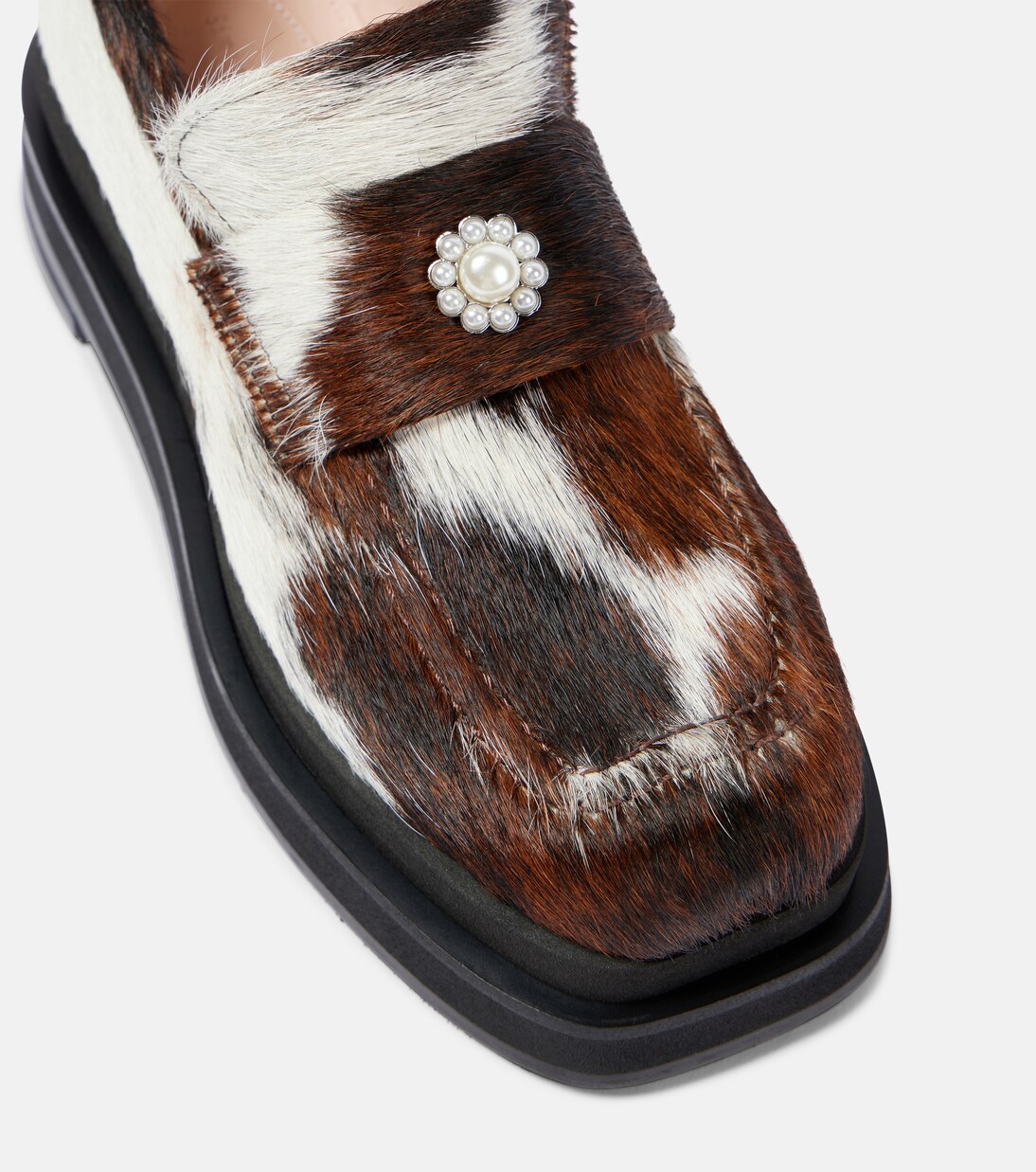 Heart Toe calf hair platform loafers in neutrals - Simone Rocha 