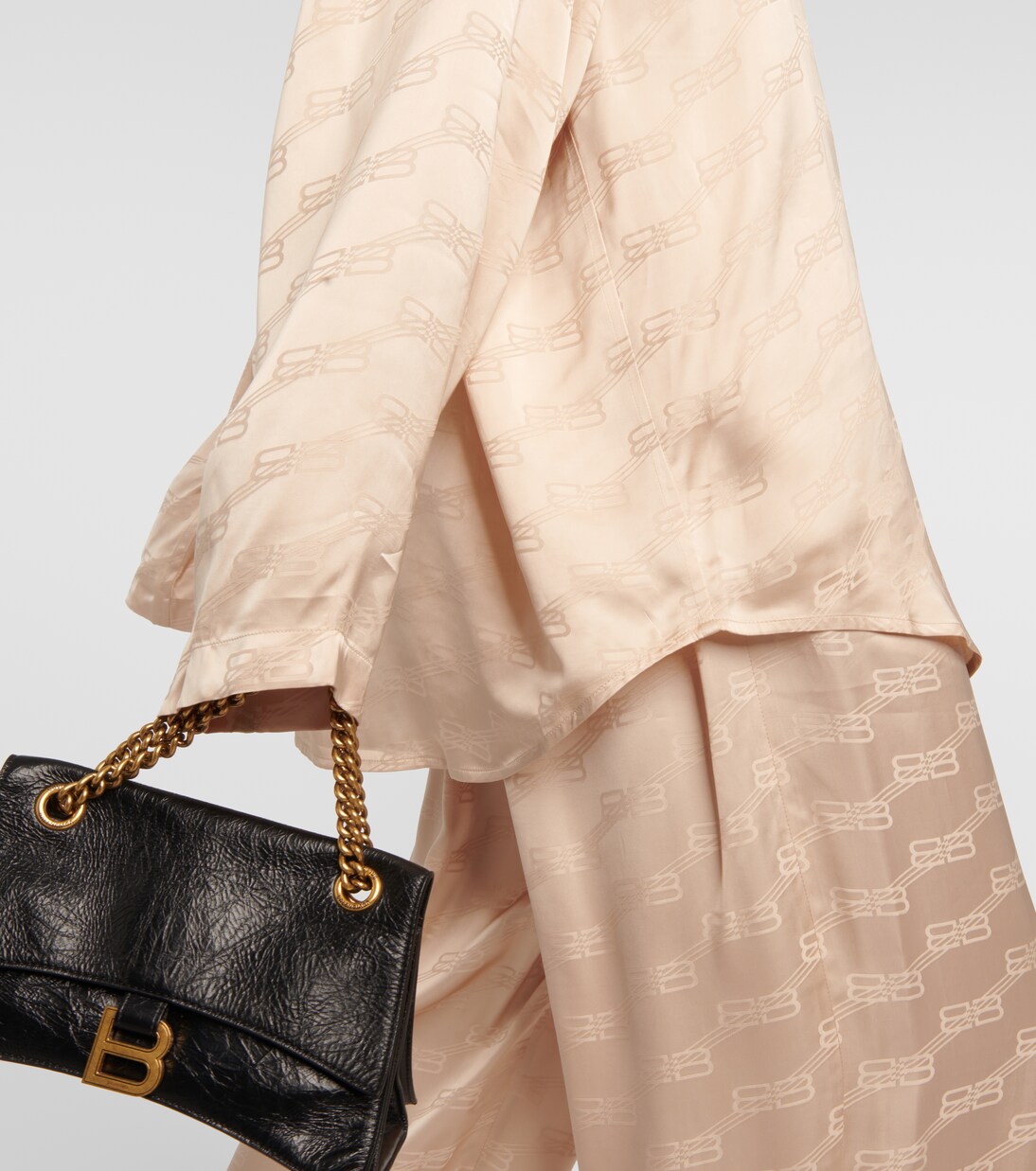 Bb Monogram Satin Shirt In Beige Balenciaga Mytheresa