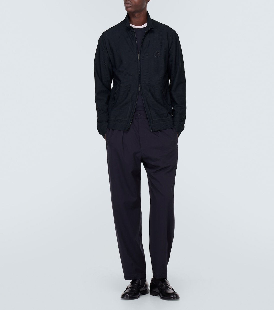 Logo embroidered blouson jacket in blue - Giorgio Armani | Mytheresa