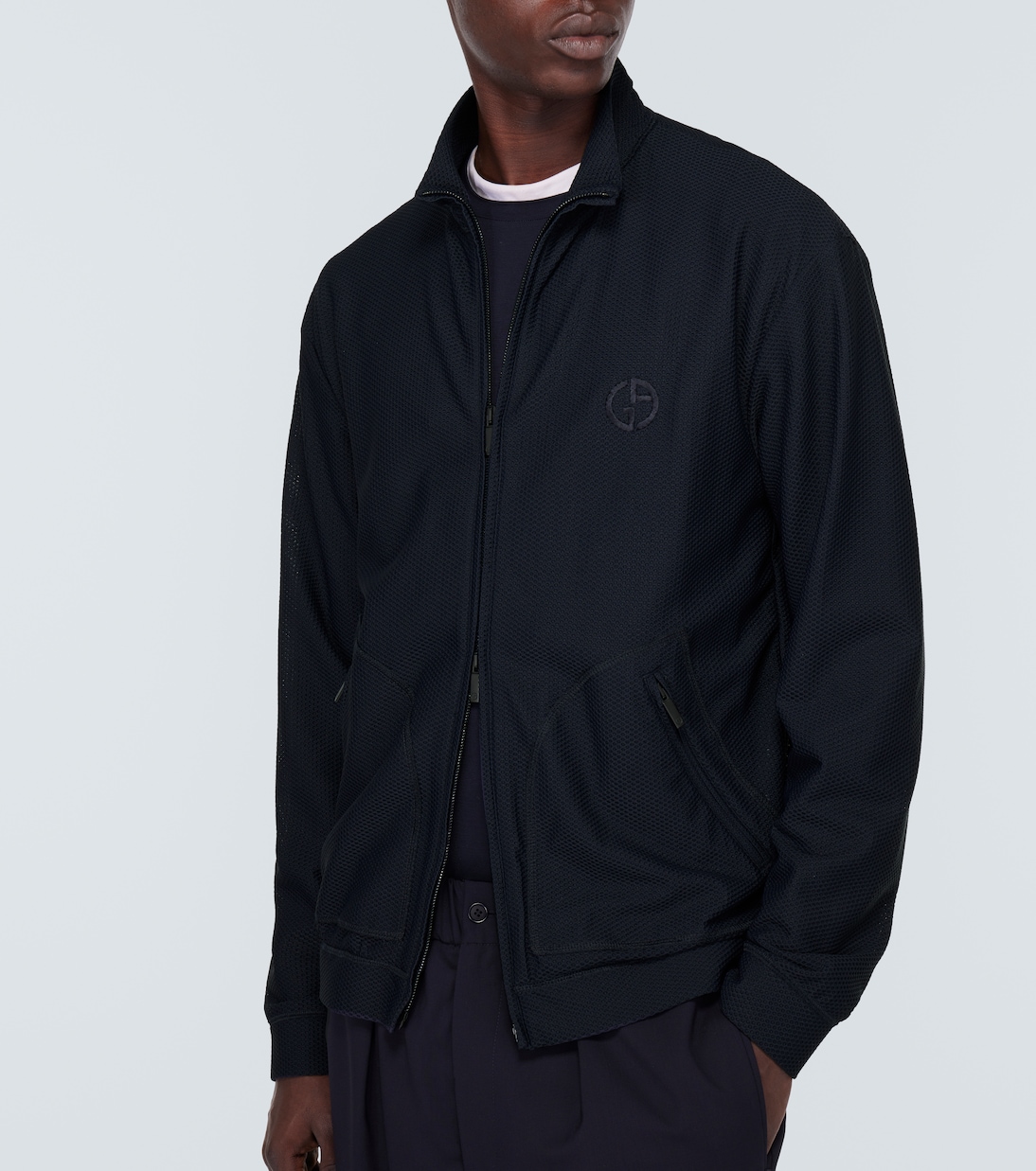 Logo embroidered blouson jacket in blue - Giorgio Armani | Mytheresa