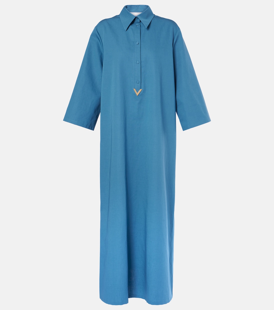 VGold cotton and linen shirtdress in blue - Valentino | Mytheresa