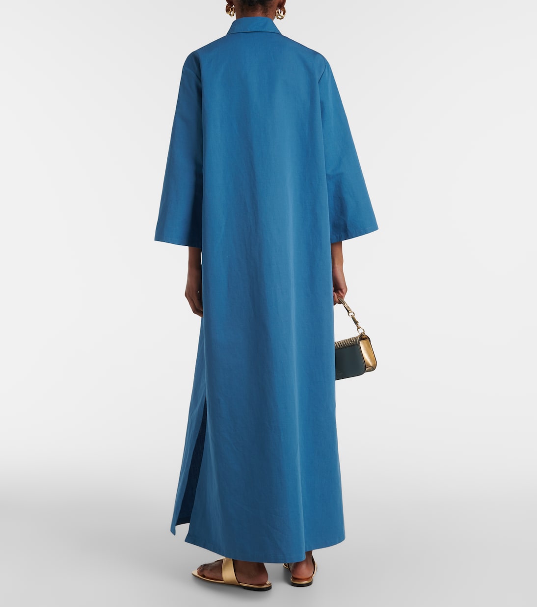 VGold cotton and linen shirtdress in blue - Valentino | Mytheresa