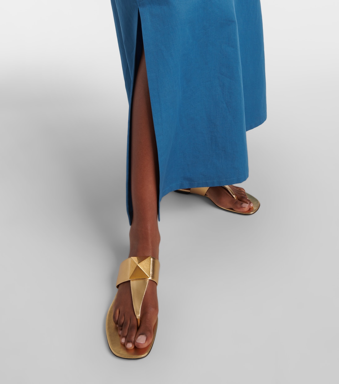 VGold cotton and linen shirtdress in blue - Valentino | Mytheresa