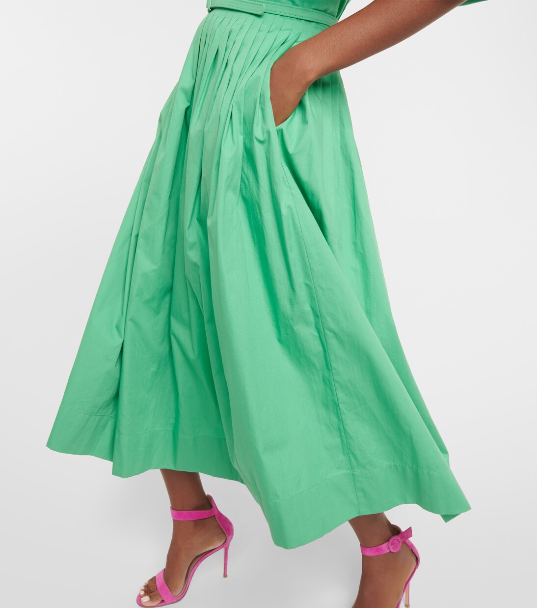 Off-Shoulder-Midikleid aus Baumwolle in Grün - Oscar De La Renta  