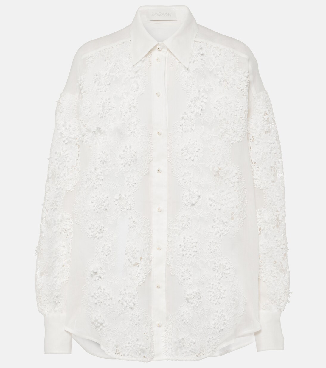 Halliday lace-trimmed ramie shirt in white - Zimmermann | Mytheresa