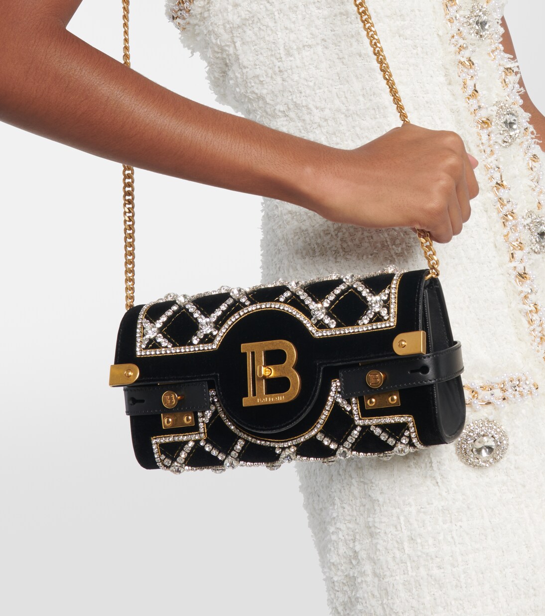 Verzierte Clutch B-Buzz 23 aus Samt in Schwarz - Balmain | Mytheresa