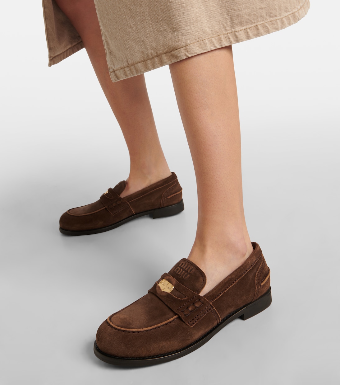Suede penny loafers in brown - Miu Miu | Mytheresa