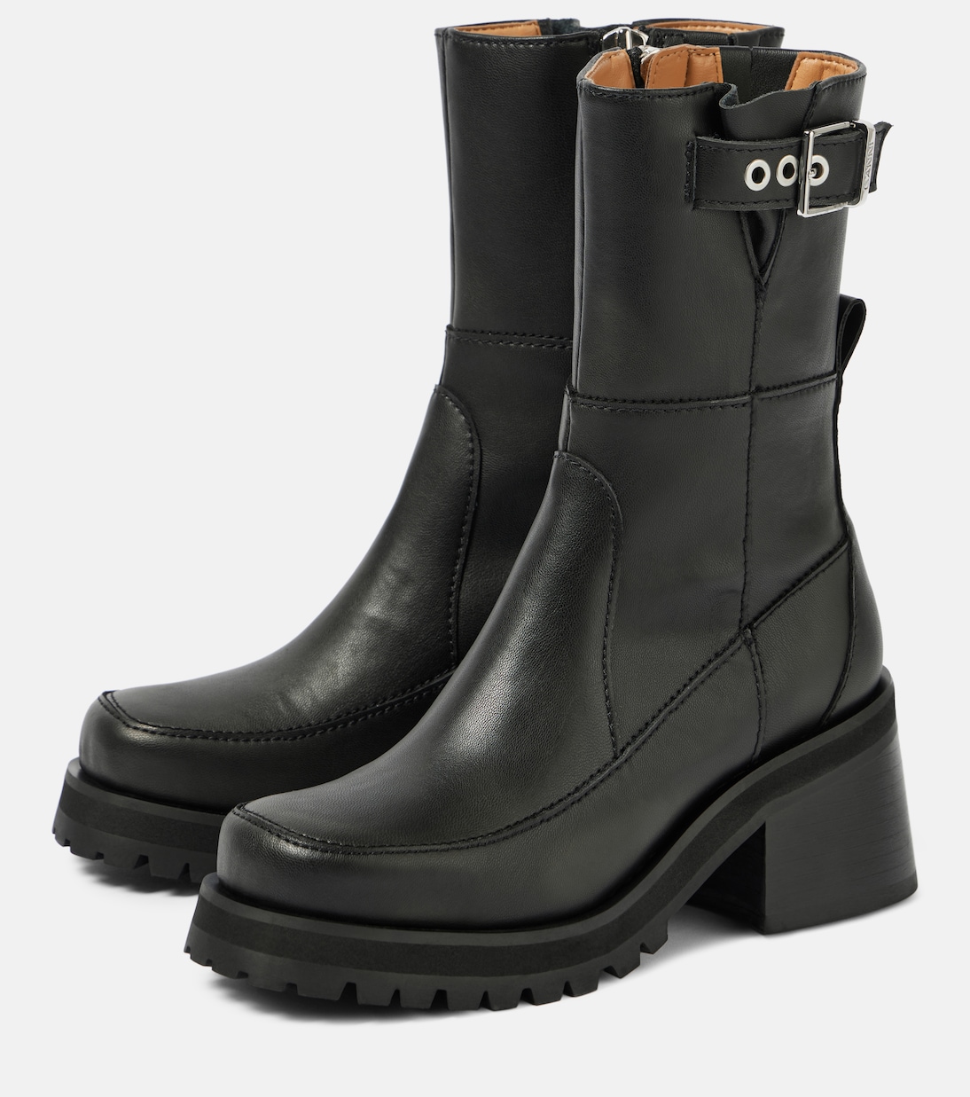 Faux leather ankle boots in black Ganni Mytheresa