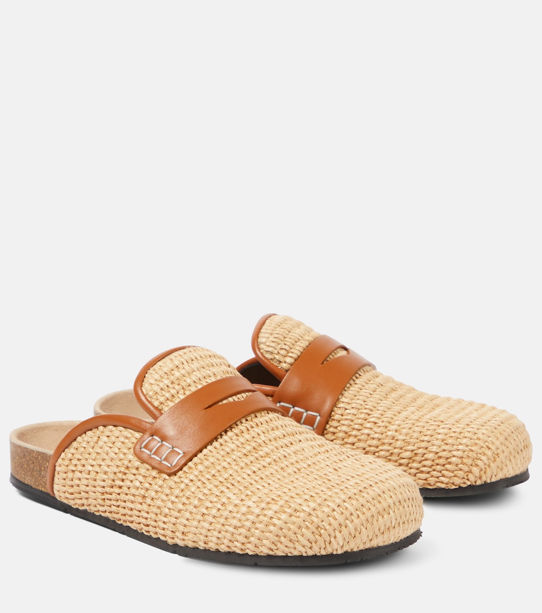 Tess leather-trimmed raffia mules | JW Anderson