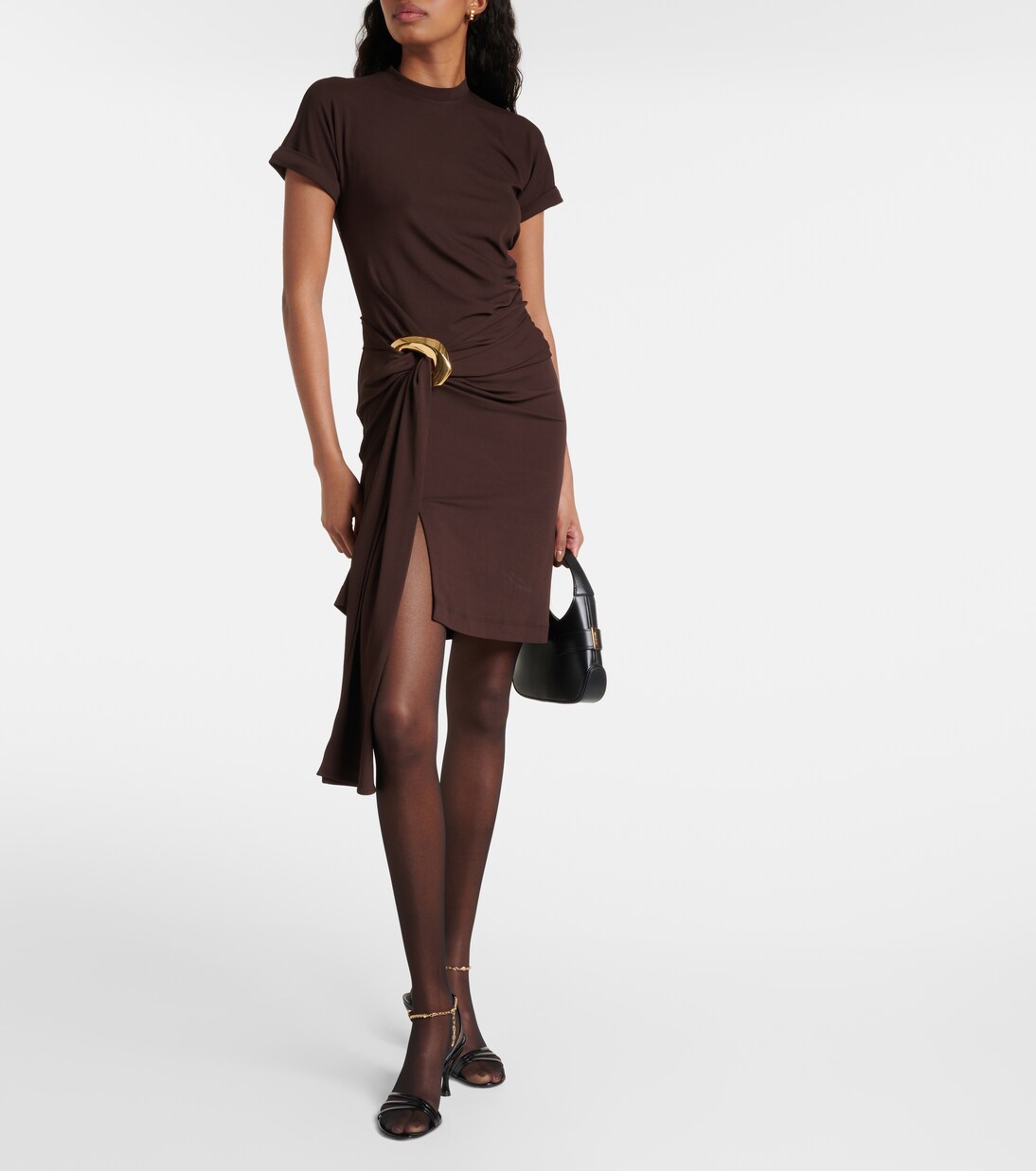 Draped jersey minidress in brown - Ferragamo | Mytheresa
