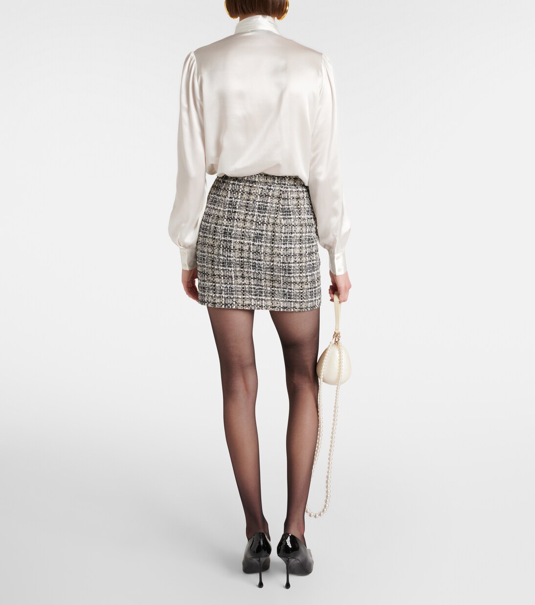 Mini-jupe En Tweed Et Cuir Club Monaco Lucette - Taille 0 - Blanche/Multicolore - Neuf Avec étiquettes
