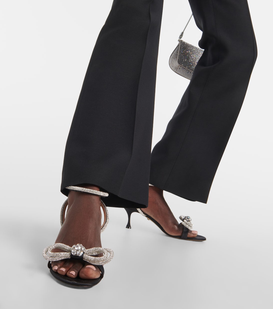 Double Bow embellished satin sandals in black - Mach Mach | Mytheresa