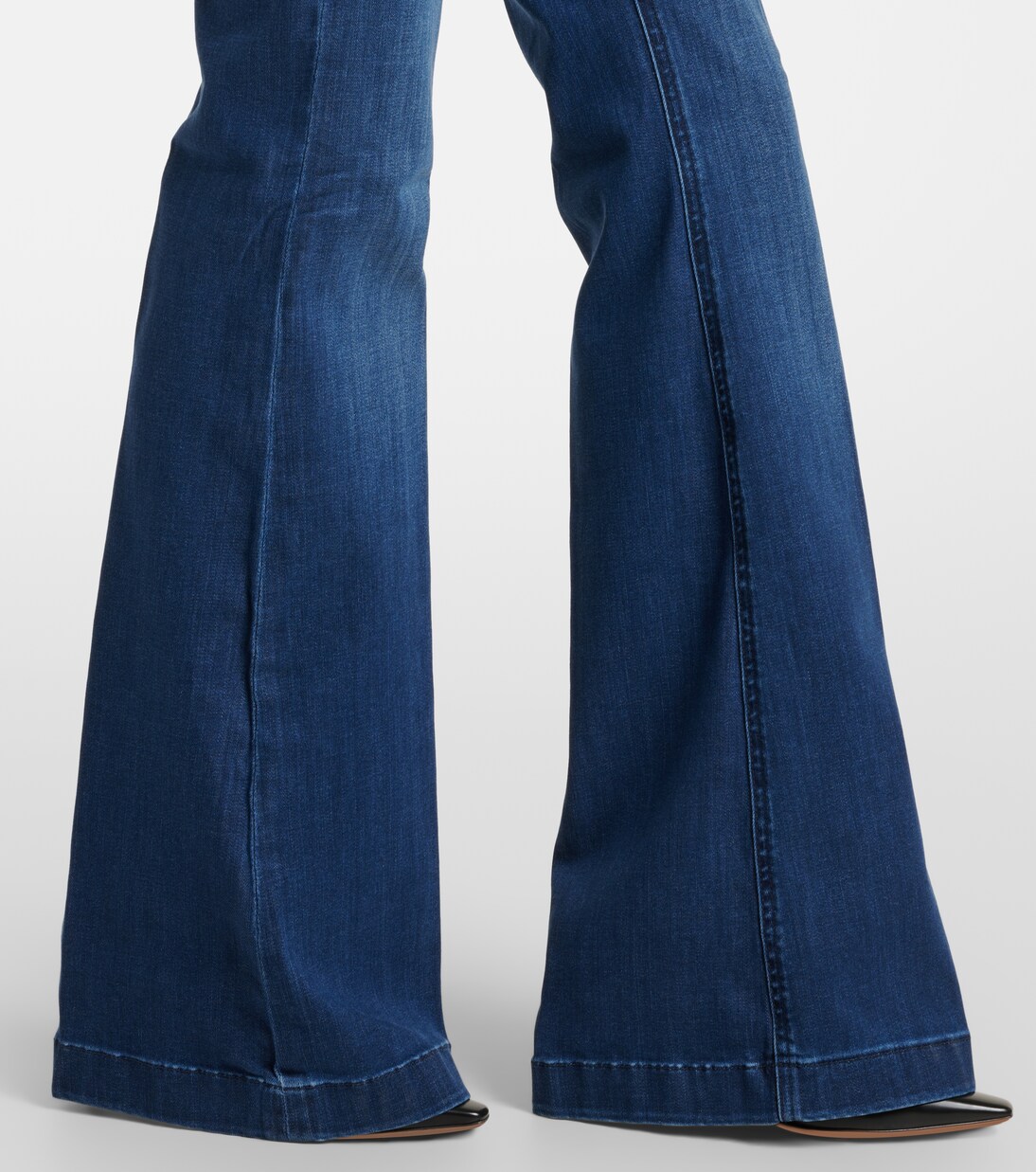 Blue Mid Rise Cropped Flared Jeans