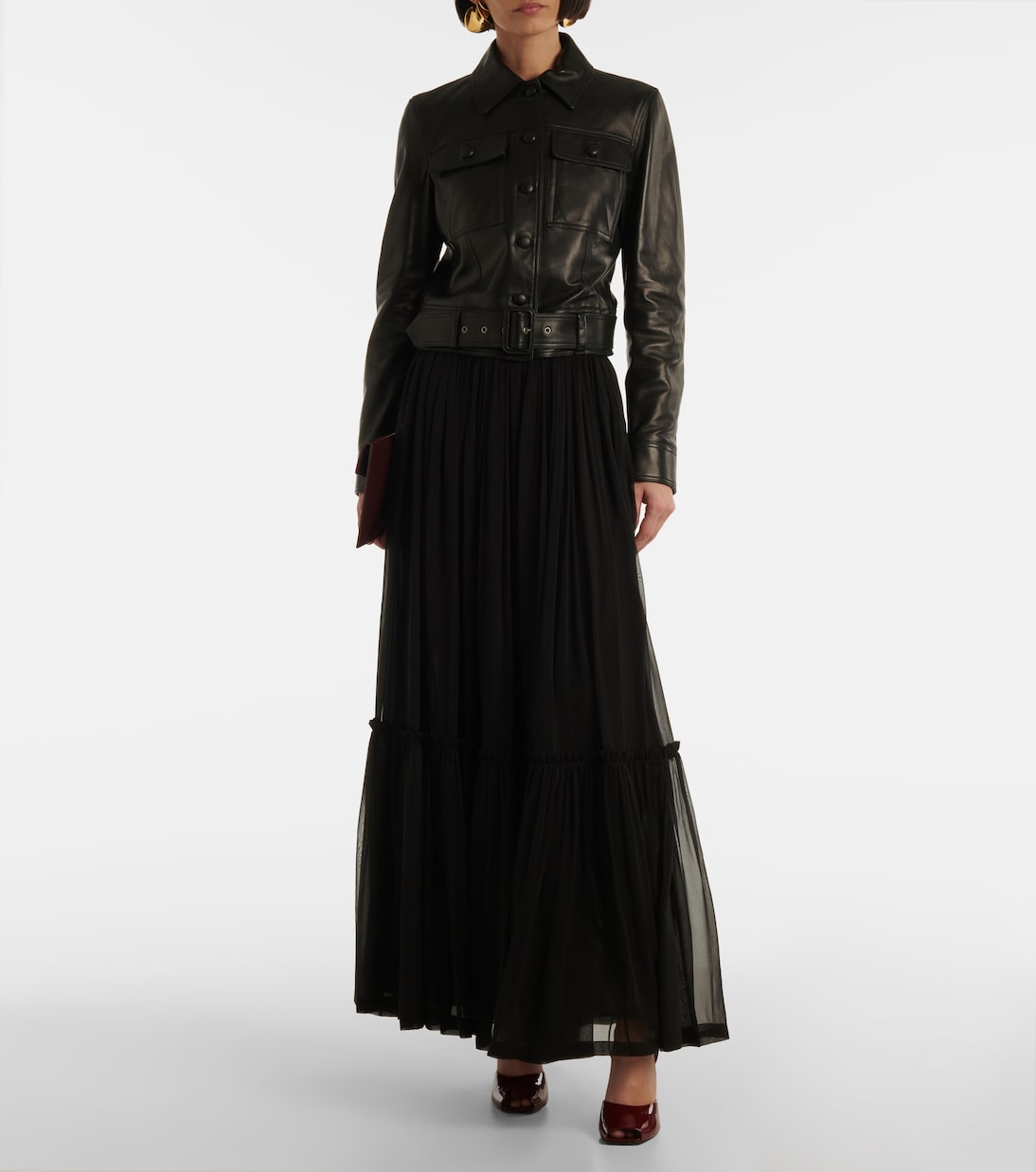 Saint Laurent New Black Sequinned Silk Chiffon Ruffle Dress XS main image 0