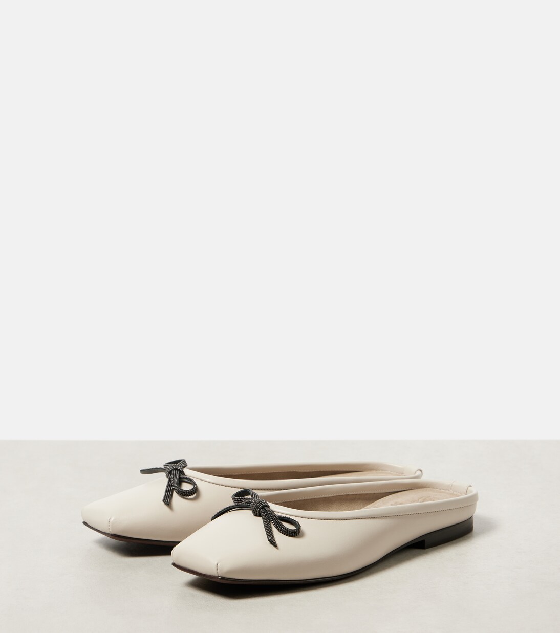 Brunello Cucinelli Brown Calf Leather Bos Taurus Ballet Flats