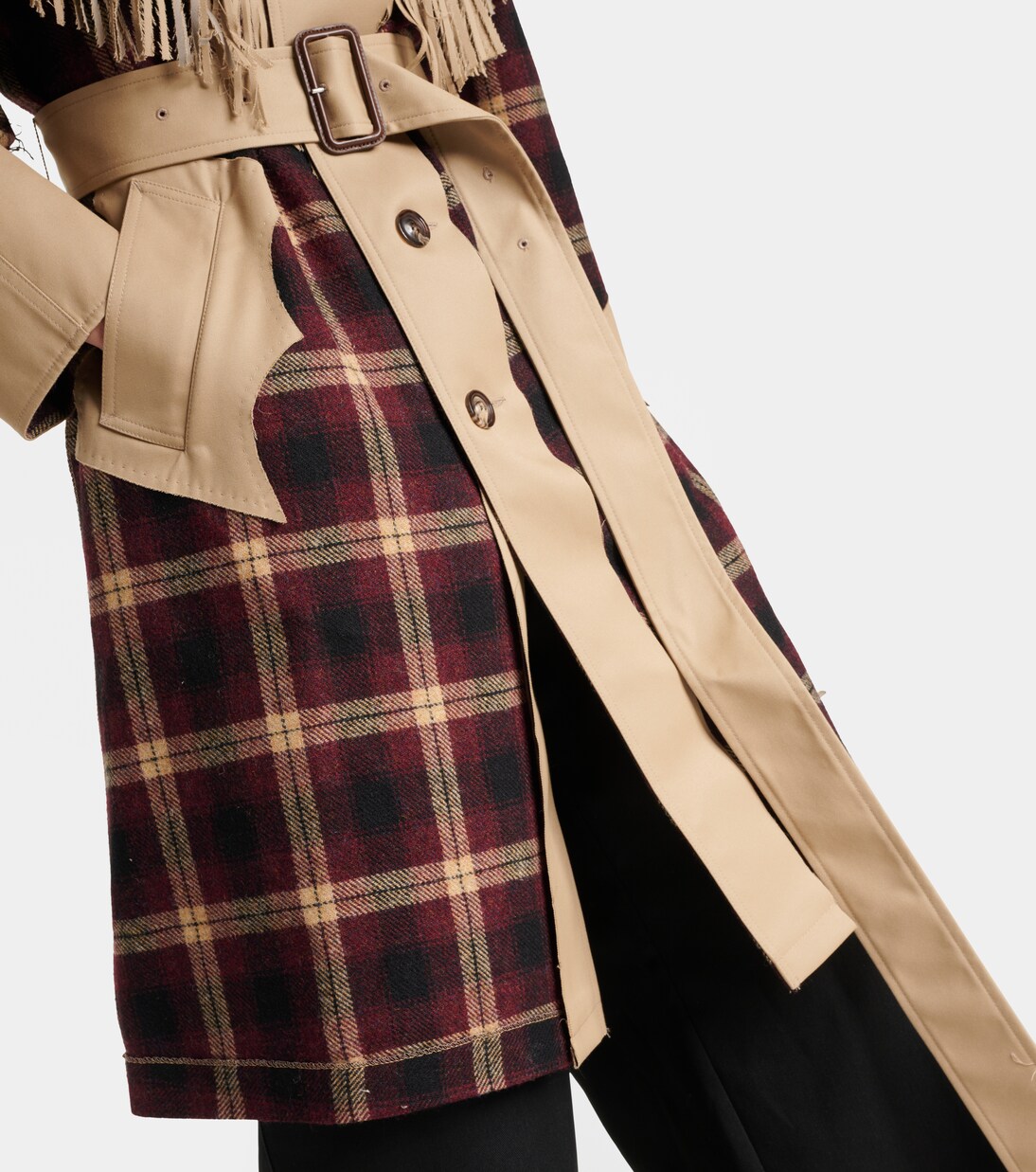 Fringed checked trench coat in multicoloured - Maison Margiela  