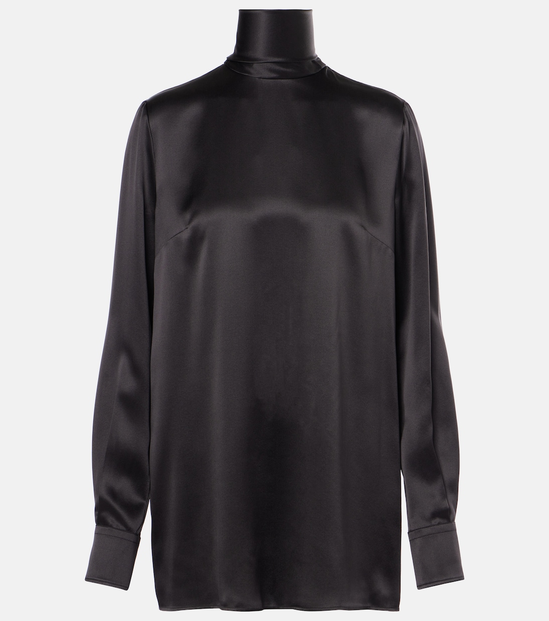 Black silk turtleneck blouse hotsell