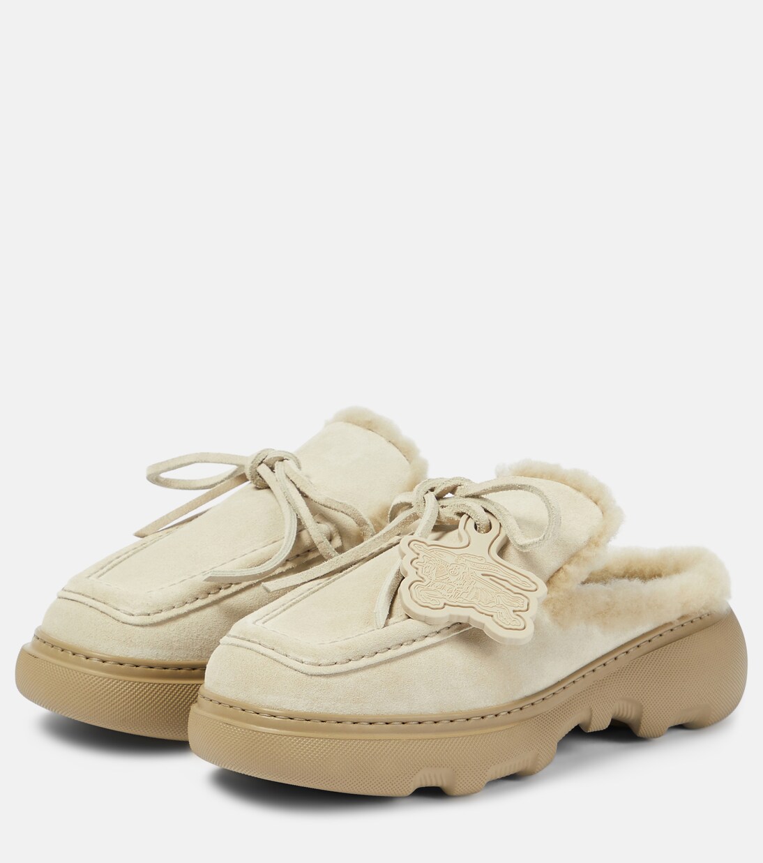Shearling-lined suede mules