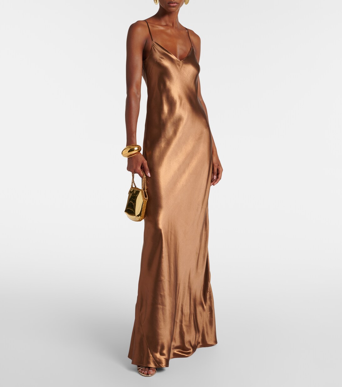 Provence satin maxi dress in brown Galvan Mytheresa