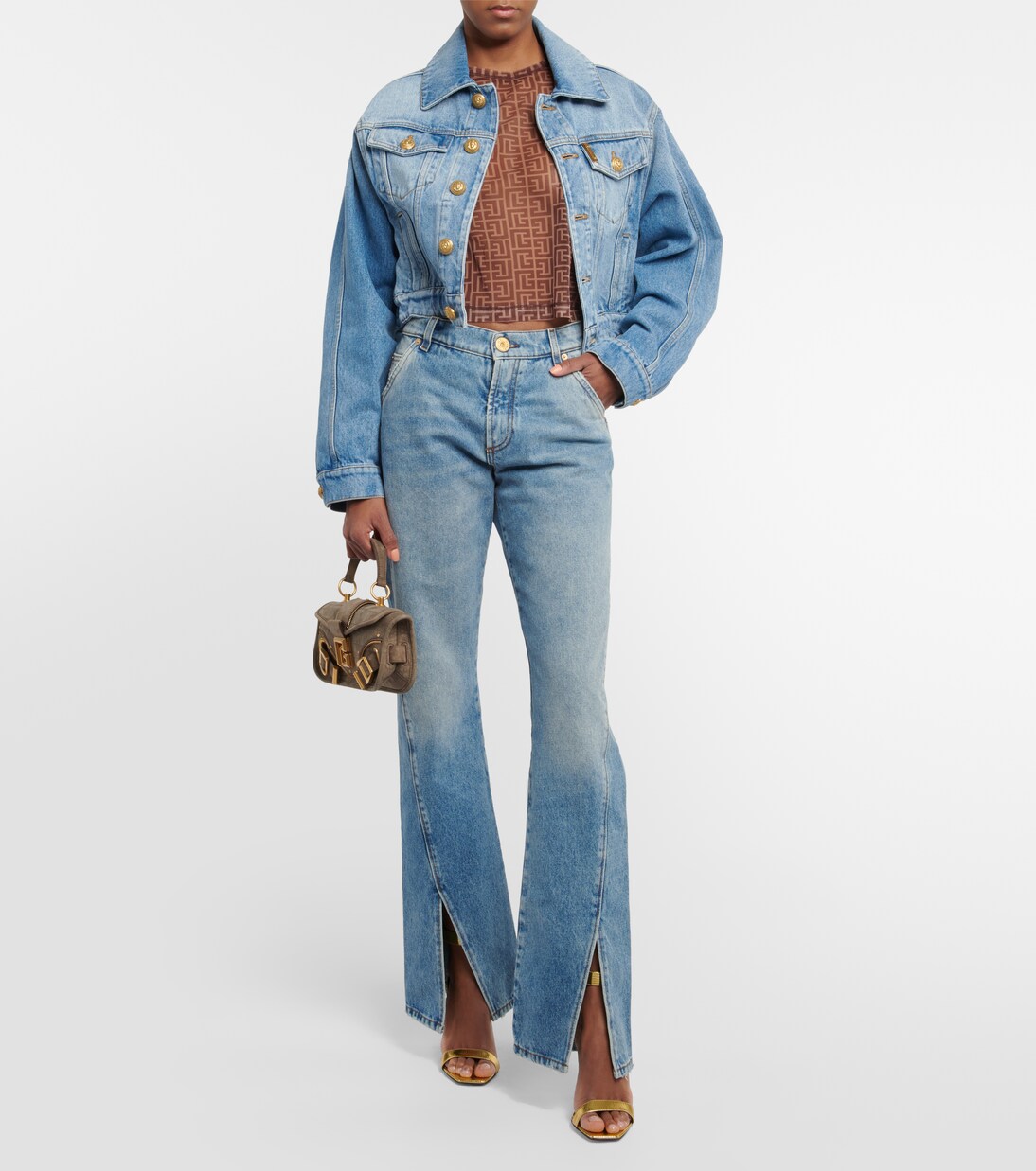 Bedrucktes Cropped-Top in Braun - Balmain | Mytheresa