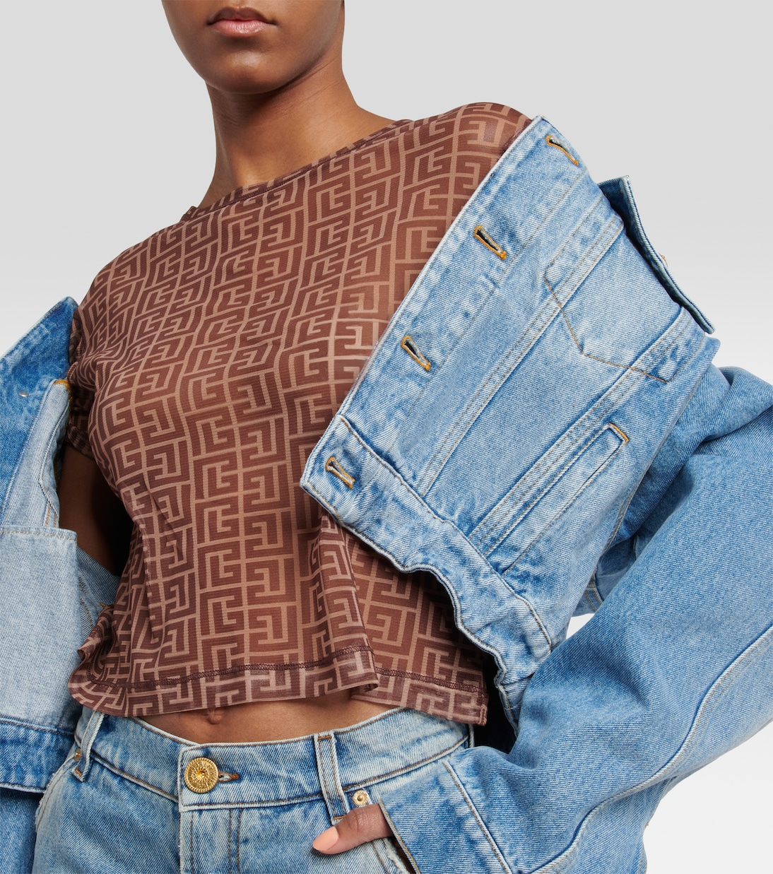 Bedrucktes Cropped-Top in Braun - Balmain | Mytheresa