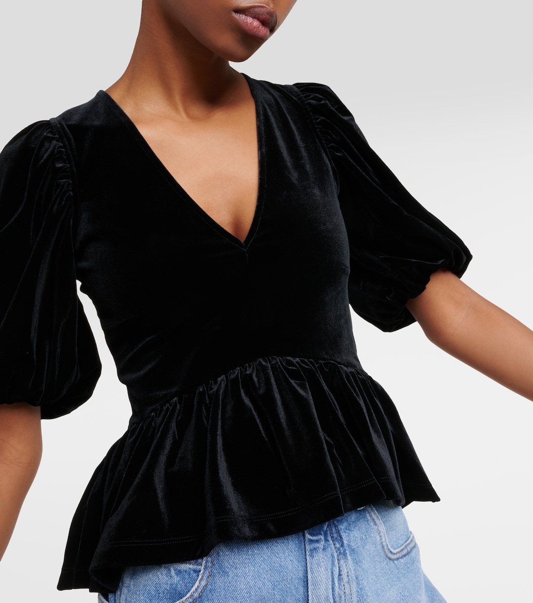 Puff-sleeved jersey top main image 0