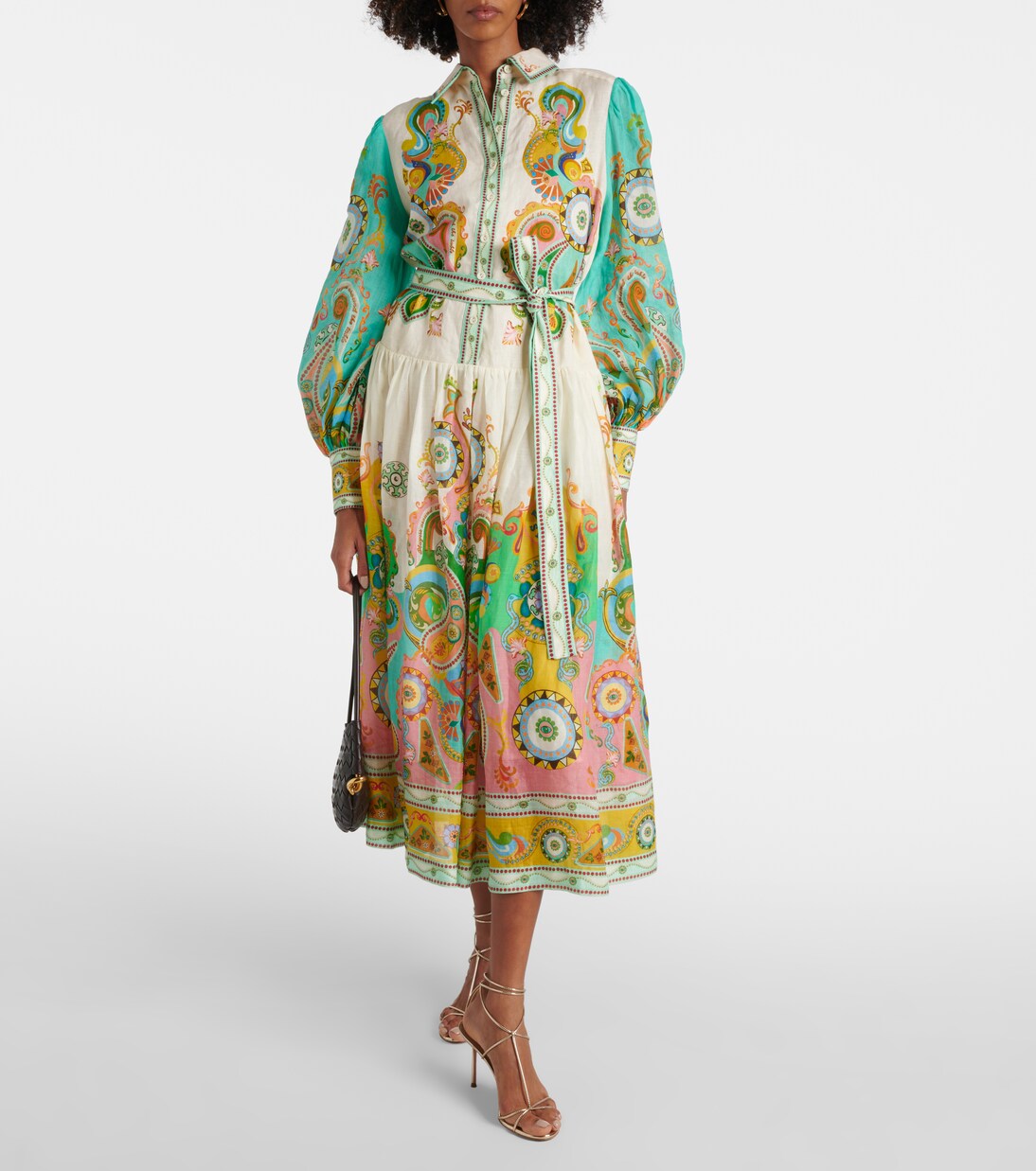 Bedrucktes Hemdblusenkleid Pinball aus Ramie in Multicolor  