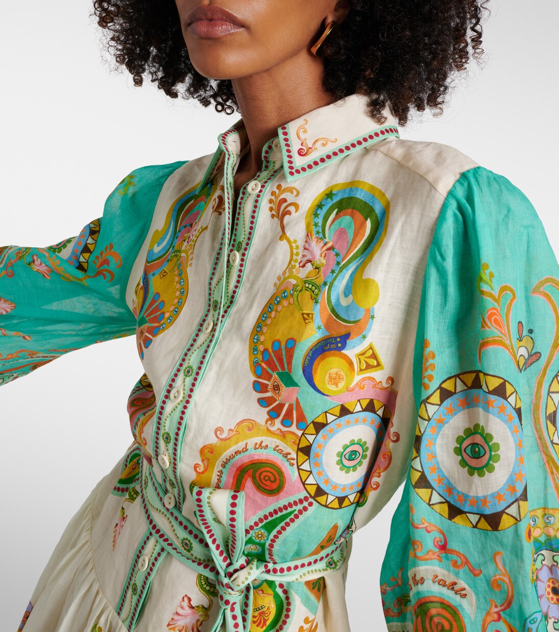 Bedrucktes Hemdblusenkleid Pinball aus Ramie in Multicolor  