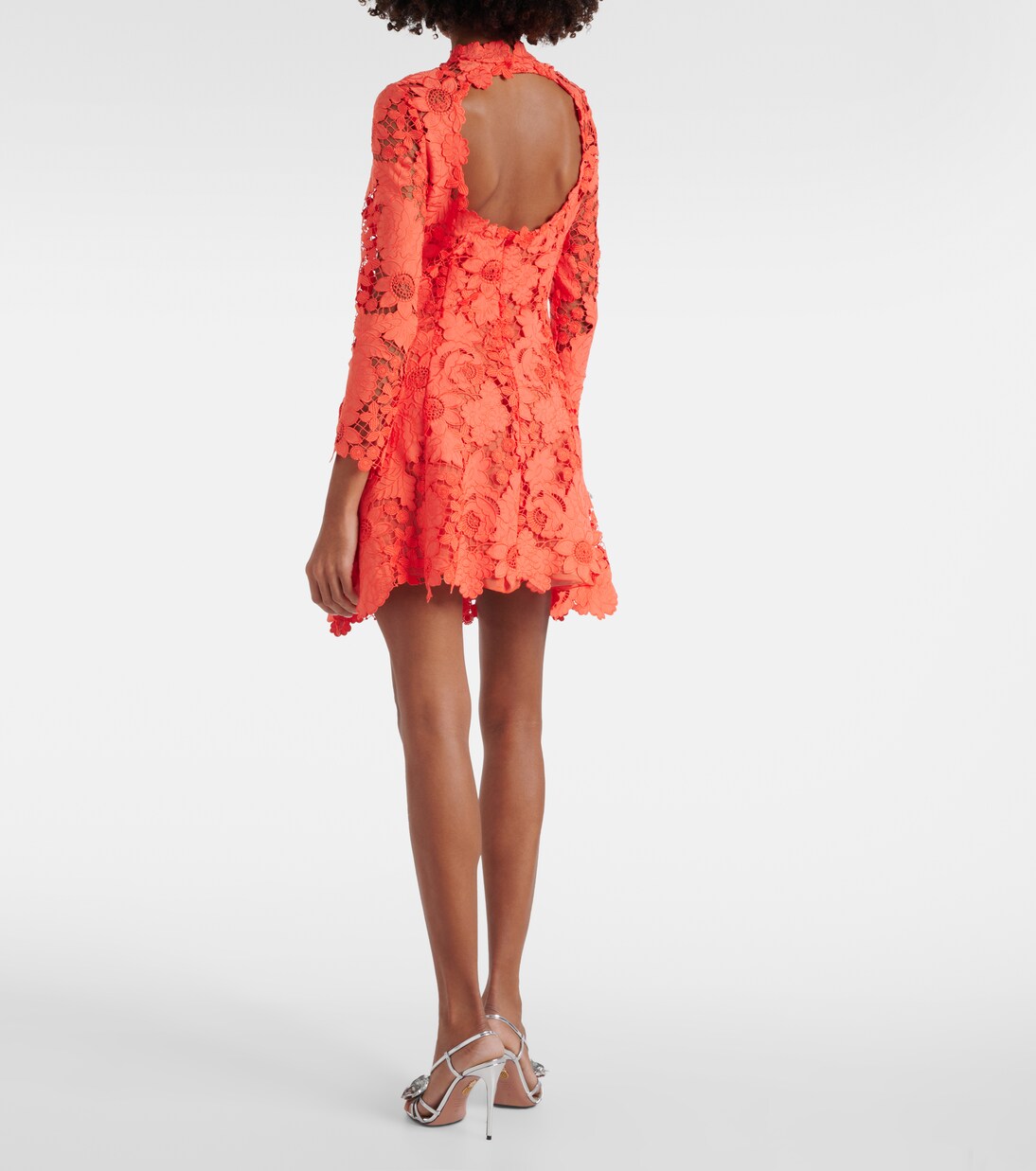 Floral guipure lace minidress in orange - Oscar De La Renta 