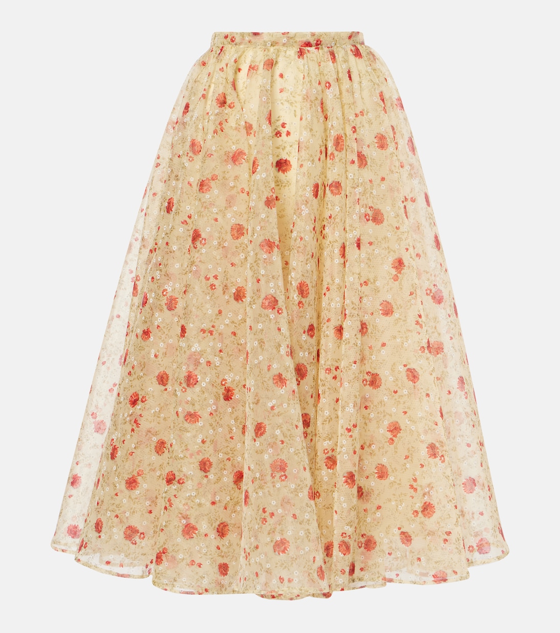 Red floral print midi skirt A117