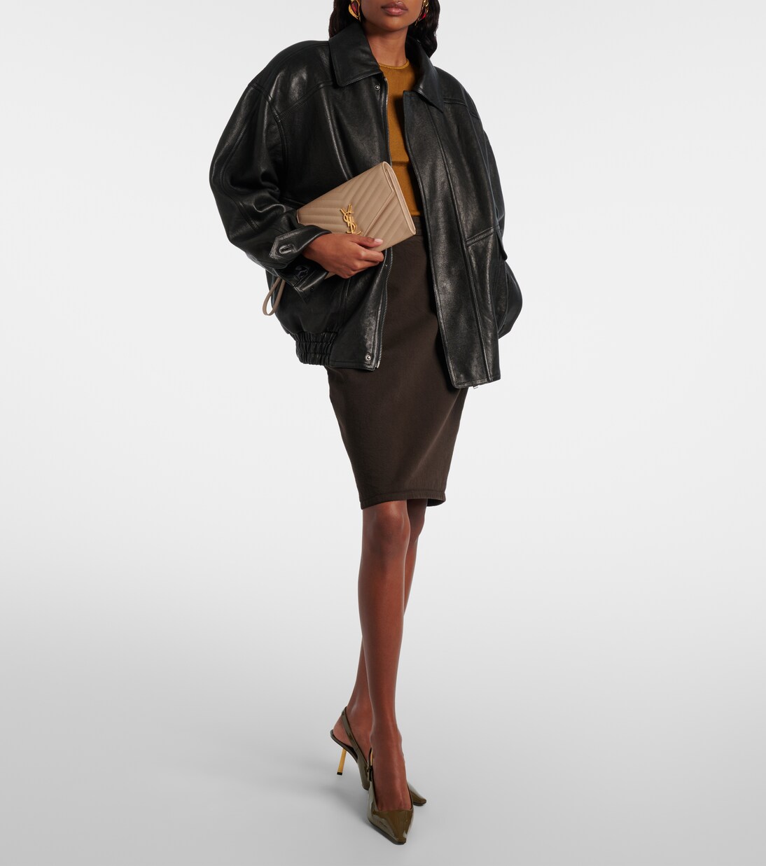 Clutch Cassandre Small aus Matelassé-Leder in Beige - Saint  