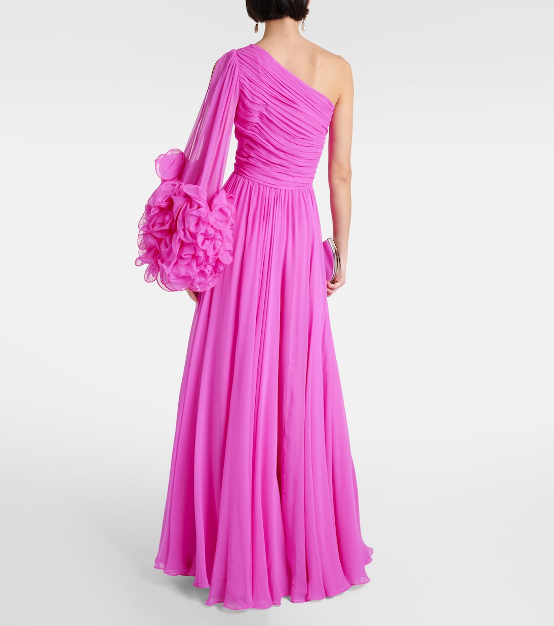 Robe longue asym?�trique en soie en rose �?? Costarellos | Mytheresa