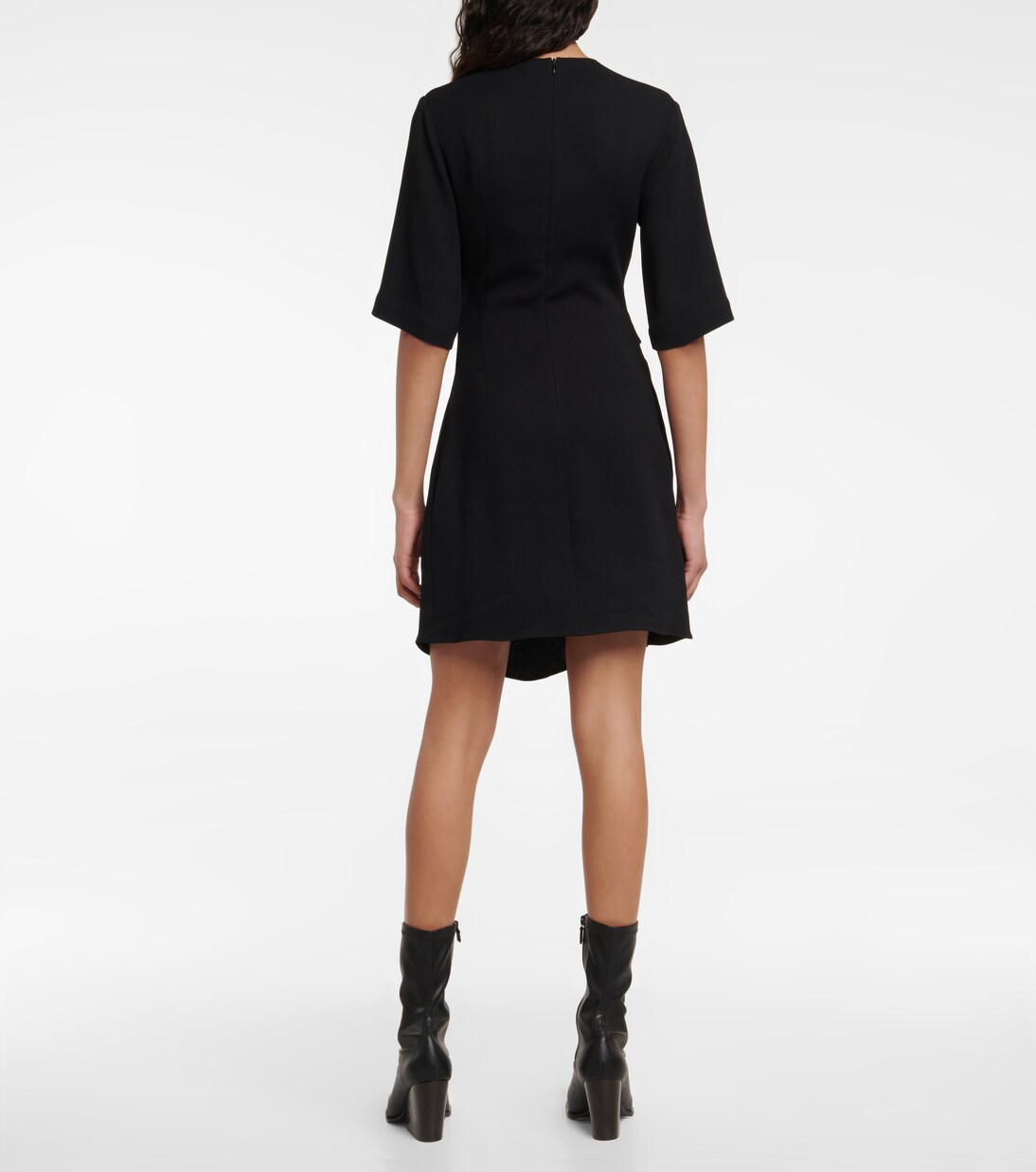 Stella McCartney Black 1/2 Ruffle Sleeve Button Neck Tie-Waist Mini Dress