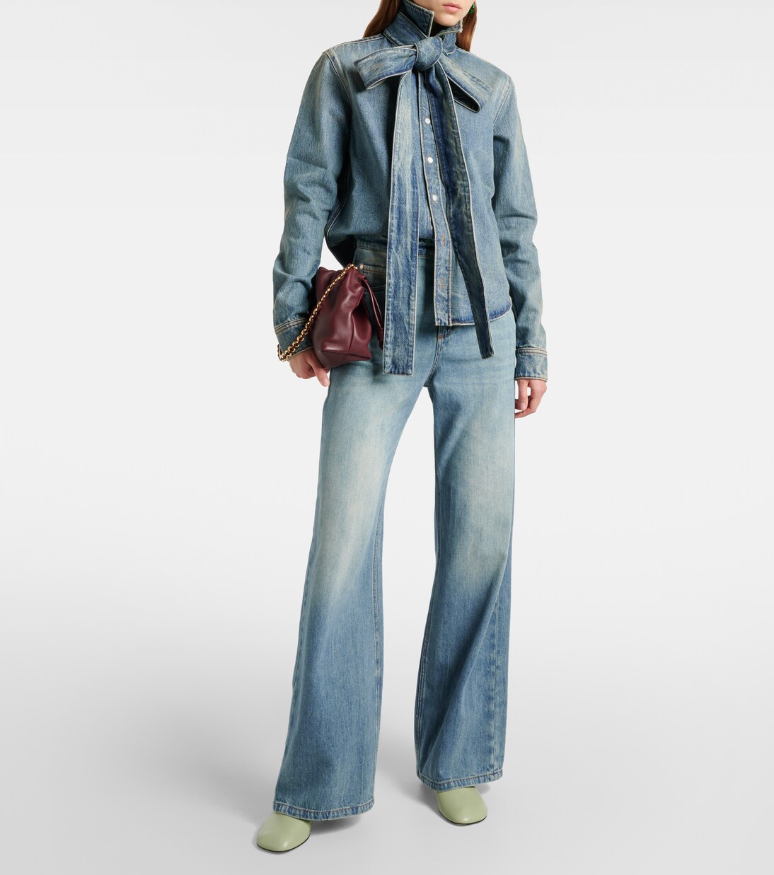 Bow-detail denim shirt in blue - Loewe | Mytheresa