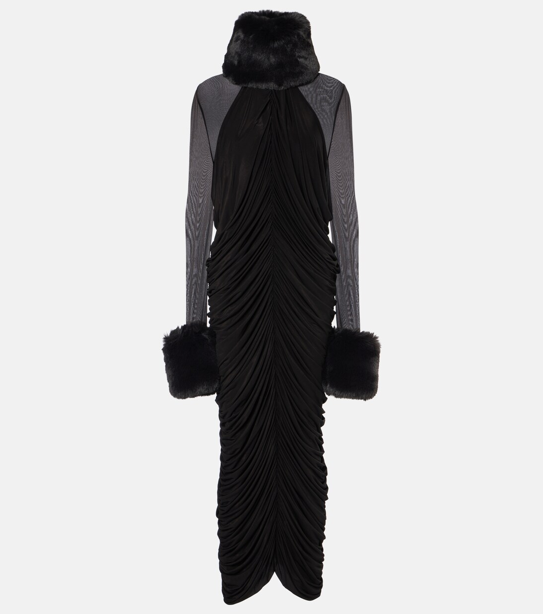 Nera Velvet Faux Fur Trimmed Midi Skirt