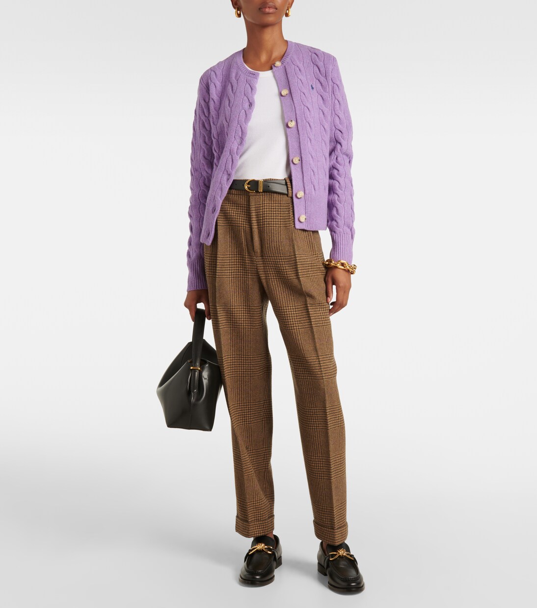 Cashmere Mix Cable Polo Cardigan