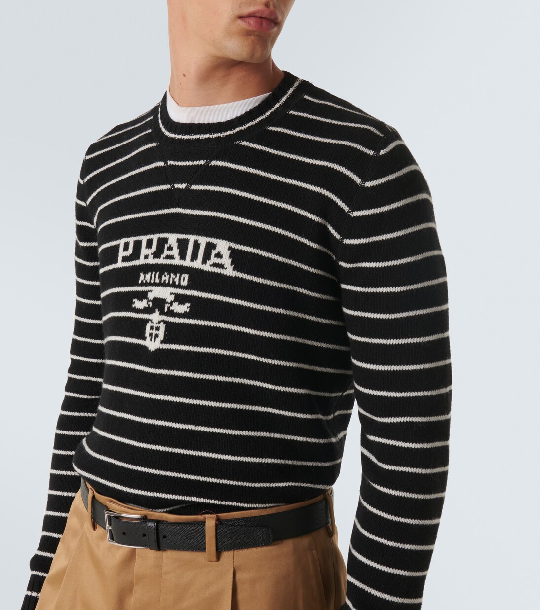 Logo striped wool and cashmere sweater in white - Prada | Mytheresa
