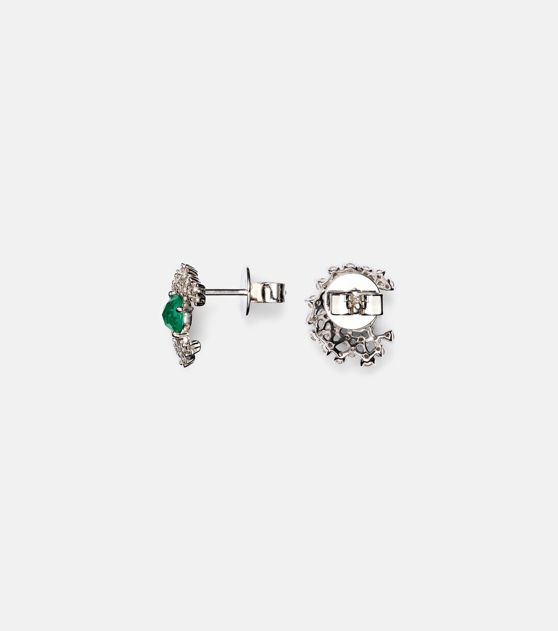 Scatter 18kt white gold earrings with diamonds and emeralds in 