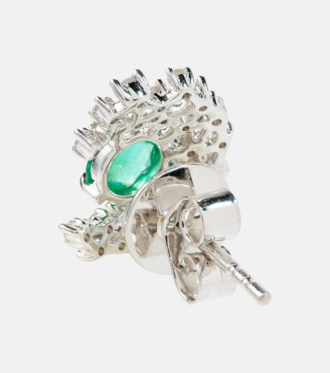 Scatter 18kt white gold earrings with diamonds and emeralds in 